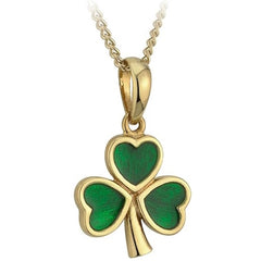 Gold Plated Enamel Shamrock Pendant Necklace for Women - 18 Inch Chain