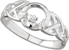 Irish 925 Sterling Silver Claddagh Ring for Women - Traditional Celtic Design (Crown & Heart Center, Weave Band)