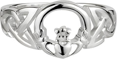 Irish 925 Sterling Silver Claddagh Ring for Women - Traditional Celtic Design (Crown & Heart Center, Weave Band)