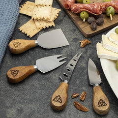 Irish Cheese Knife Set – 4-Piece Gift Box with Stainless Steel Blades & Hardwood Handles, Trinity Knot Design