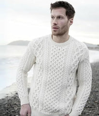 Irish Fisherman Sweater - Pullover Aran Knit Natural 100% Wool Made in Ireland