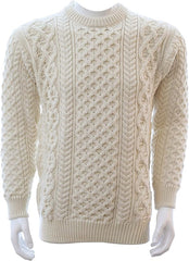 Irish Fisherman Sweater - Pullover Aran Knit Natural 100% Wool Made in Ireland