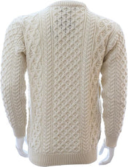 Irish Fisherman Sweater - Pullover Aran Knit Natural 100% Wool Made in Ireland