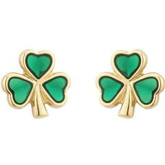 Irish Gold Plated Enamel Lucky Shamrock Stud Earrings for Women