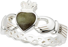 Gorgeous Sterling Silver Connemara Marble Claddagh Ring