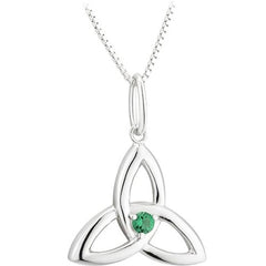 Irish Sterling Silver Green Crystal Trinity Knot Pendant Necklace for Women - 18