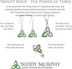 Irish Sterling Silver Green Crystal Trinity Knot Pendant Necklace for Women - 18