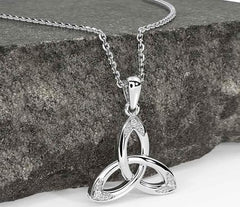 Sterling Silver Crystal Irish Trinity Knot Pendant Necklace for Women - 18 Inch Chain