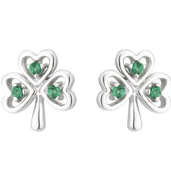 Sterling Silver Crystal Lucky Shamrock Stud Earrings for Women