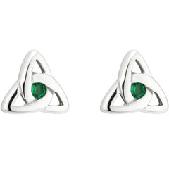 Sterling Silver Green Crystal Irish Celtic Trinity Knot Stud Earrings for Women