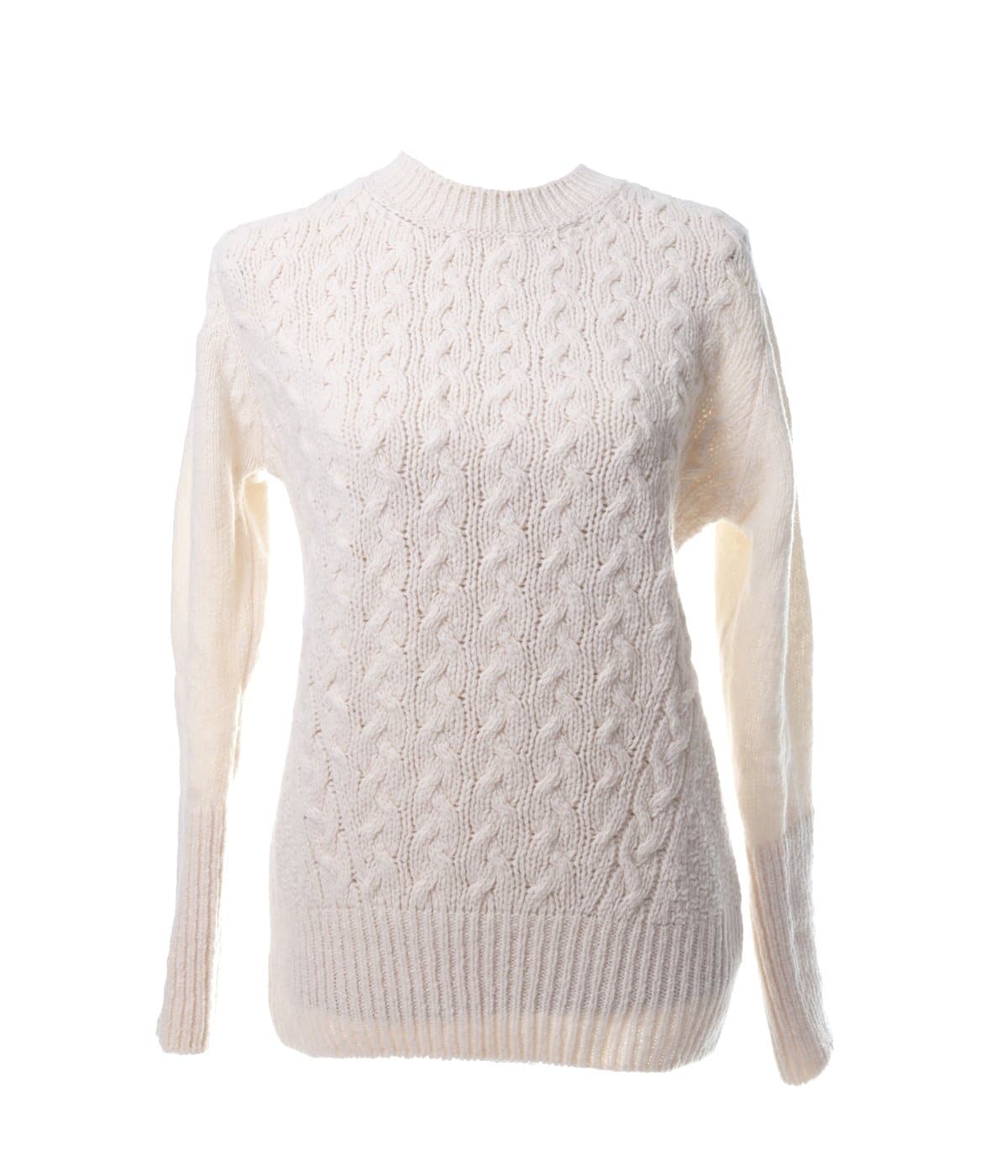 Knitted jumper with cable knit pattern made of soft blended wool