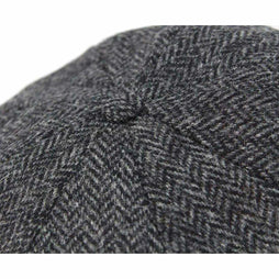 Vintage Irish Black Charcoal Herringbone Wool Newsboy Cap 